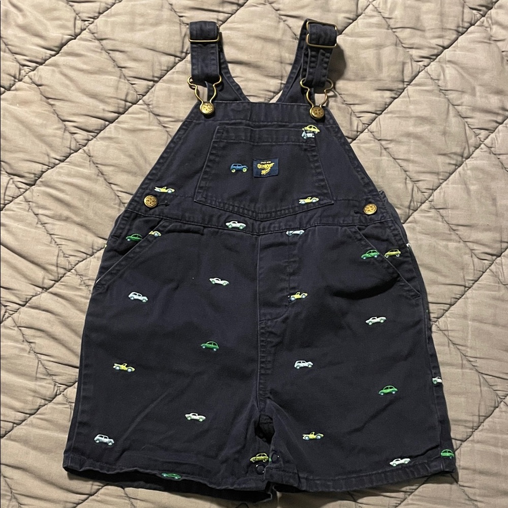 OshKosh B'gosh Navy Short Overalls with Embroidered Car Pattern 🚗 Classic